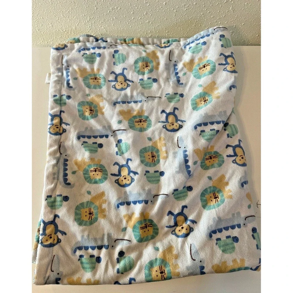 Luvable Friends Baby Blanket Safari Blue Monkey Lion Alligator Turtle Sherpa